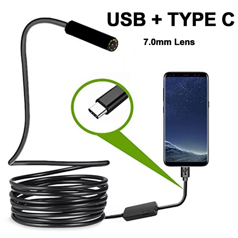 5.5MM 8.0MM 7.0MM TYPE-C Endoscope Camera 6 LEDs Adjustable USB Android Flexible Inspection Borescope Cameras for Phone PC