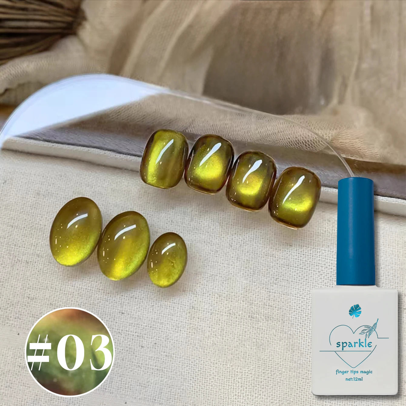 1/6PCS SS25 Cat Eye Gel Polish w/Glass Beads & Crystal, 5 Colors Salon DIY Nail Supplies Kit for Pro Nails Manicure