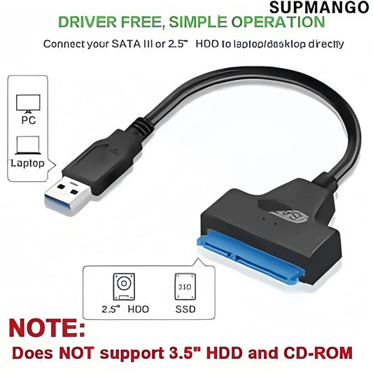 USB 3.0 to SATA Adapter Cable for 2.5" HDD/SSD – 6Gbps High-Speed Data Transfer – SATA III (22-Pin) Hard Drive Converter