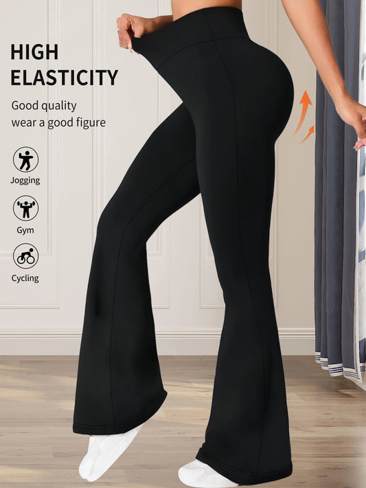 Women's spring and summer high waisted tight fitting flared pants, slim leg long black pants, thin wide leg pants for slim women