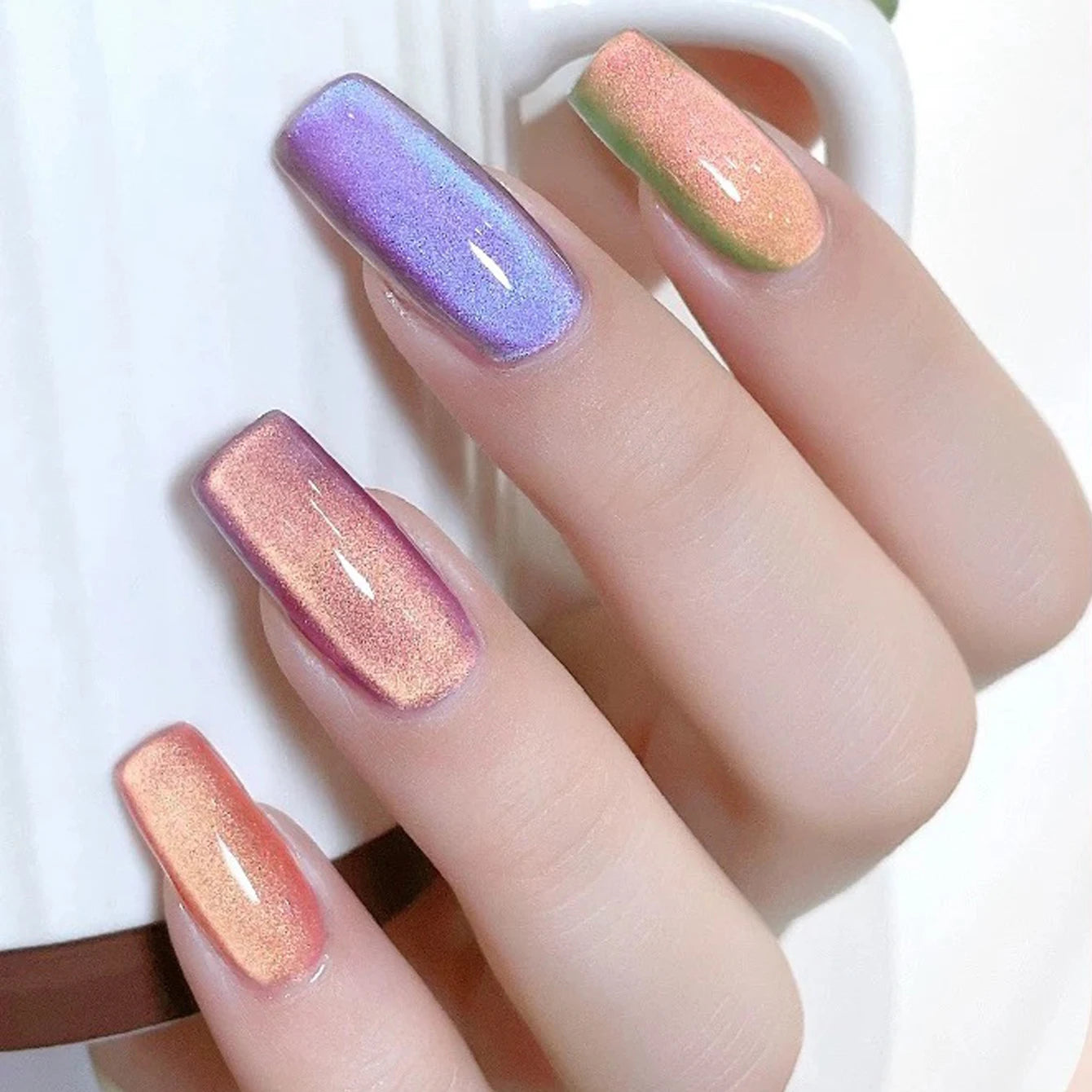 1/6PCS SS25 Cat Eye Gel Polish w/Glass Beads & Crystal, 5 Colors Salon DIY Nail Supplies Kit for Pro Nails Manicure