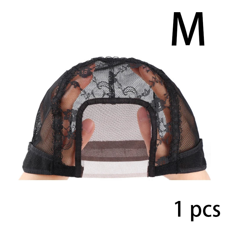 1PC Black 4x4 Inch U-Part HD Lace Wig Cap with Adjustable Strap for DIY Wig Making Hairnet Weaving Cap