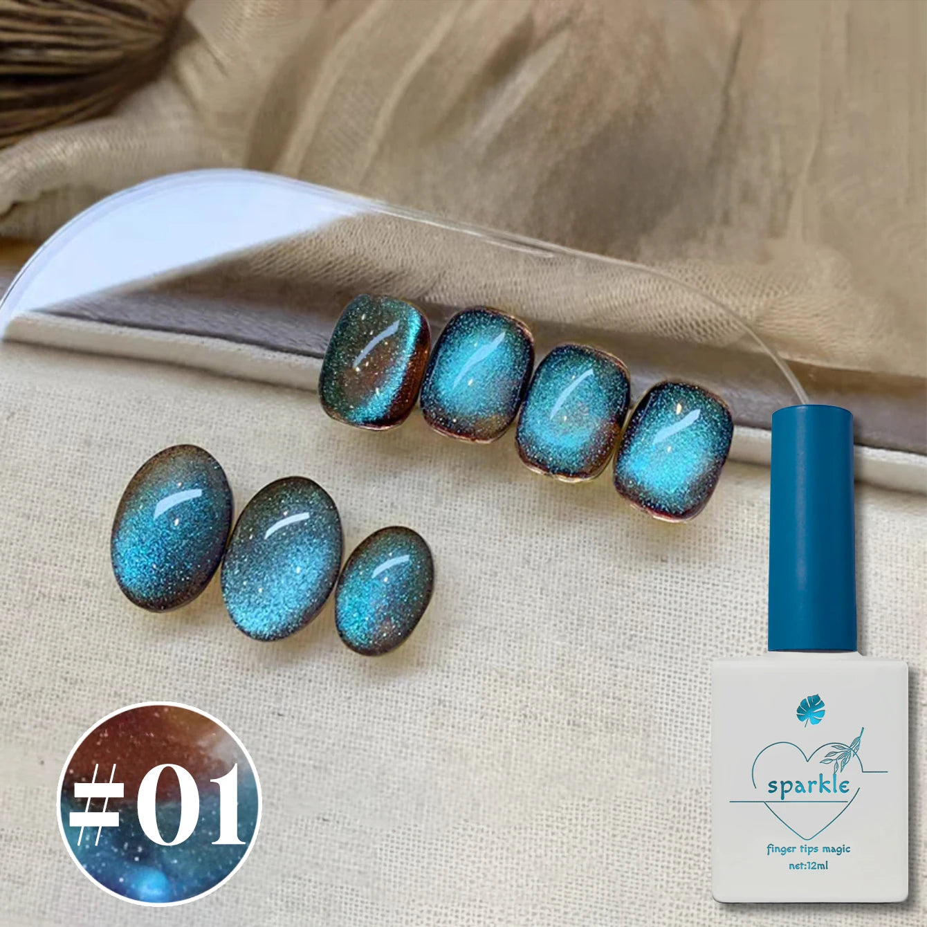 1/6PCS SS25 Cat Eye Gel Polish w/Glass Beads & Crystal, 5 Colors Salon DIY Nail Supplies Kit for Pro Nails Manicure